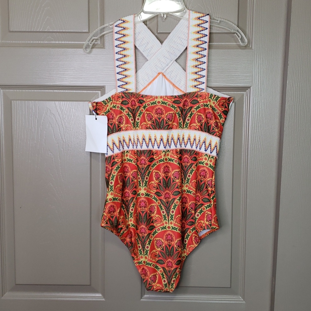 NWT Hanna Nikole Bohemian Floral Print Halter Swimsuit size 14W - Picture 3 of 7